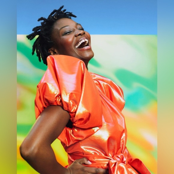 CHRISTOPHER JOHN ROGERS orange shiny puffy sleeve dress for Target sz xxs EUC - Picture 5 of 14